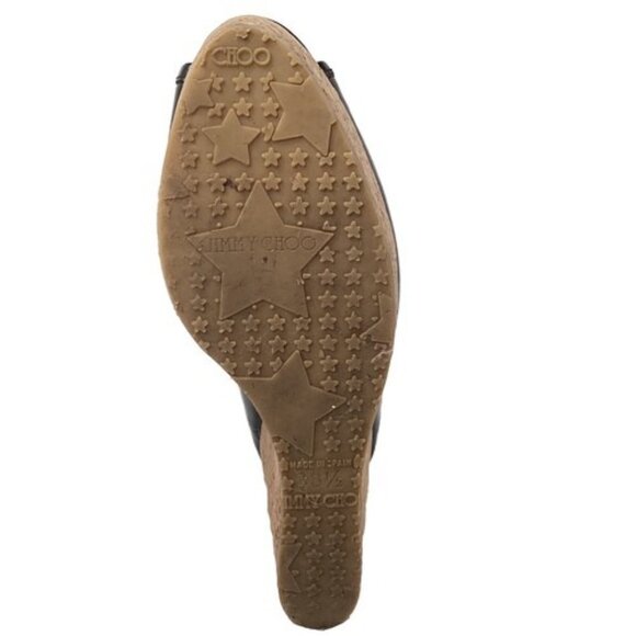 Jimmy Choo Black Patent Cork Wedge Peep Toe Heels Shoes 38.5 EU / US 8.5 - Picture 4 of 8